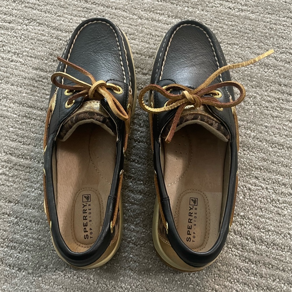 NEVER WORN Sperry Bluefish Sparkle Leo Boat Shoes Black 6.5M